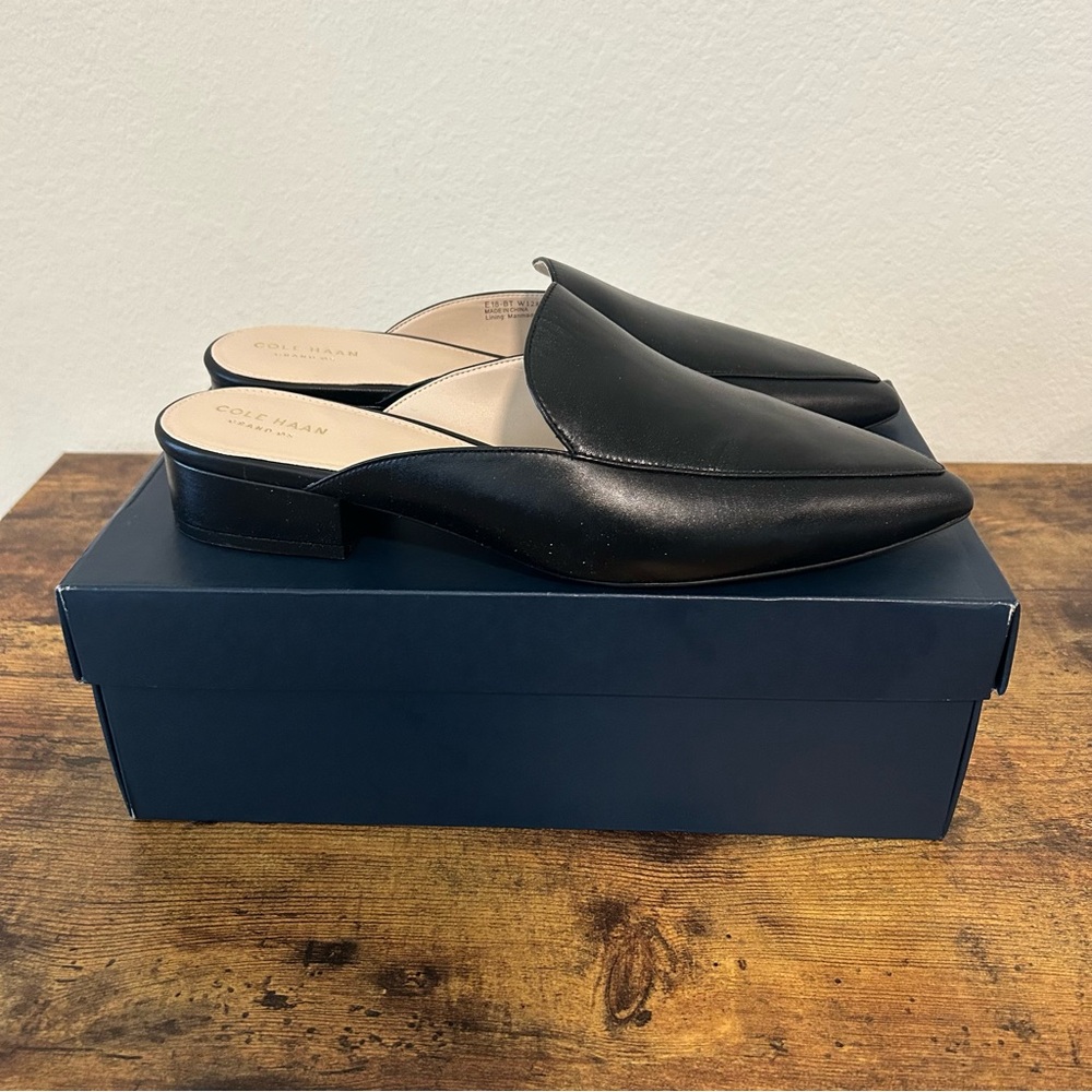 NEW Cole Haan Black Leather Piper Mules